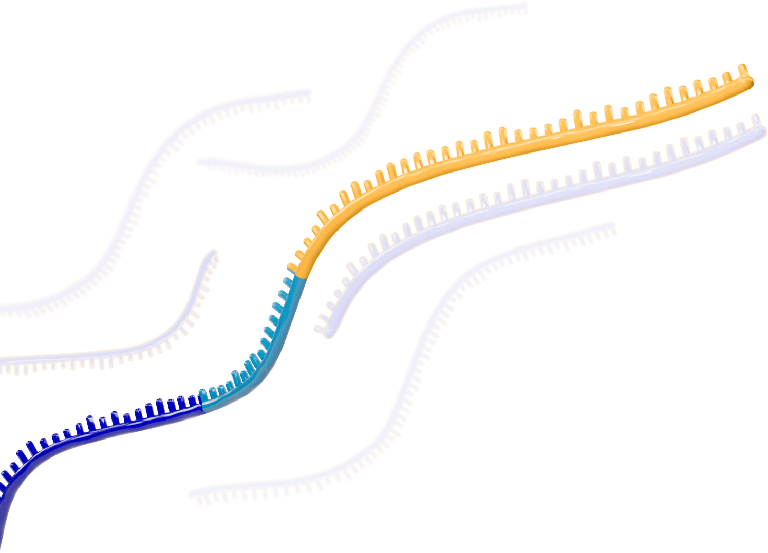 A strand of srRNA floats upwards to the right. Behind it, copied mRNA segments are visible.